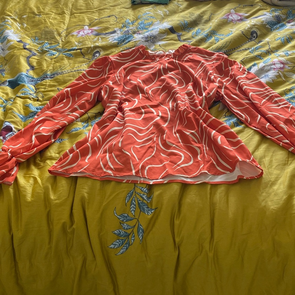 NWOT SHEIN High Neck Blouse Zebra stripe Lantern Sleeve Blouse